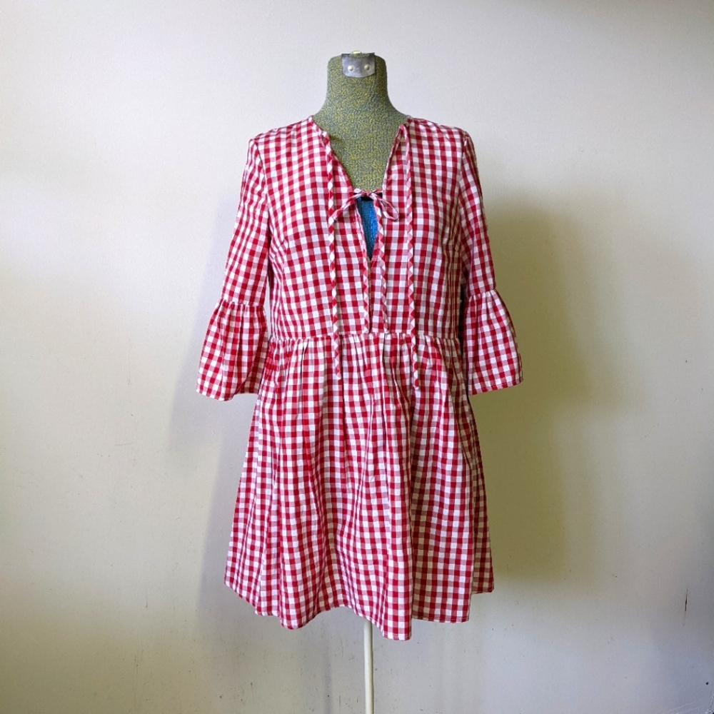 ASOS Red gingham check ruffle flounce mini dress